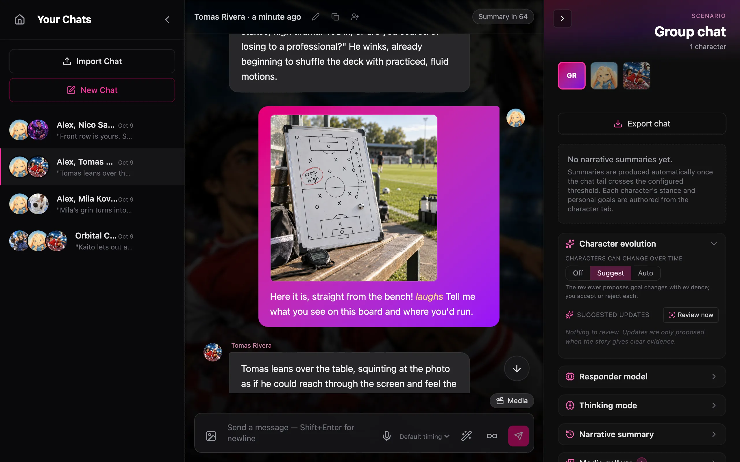 Castwright chat where the user shares a photo of a tactics board with a character